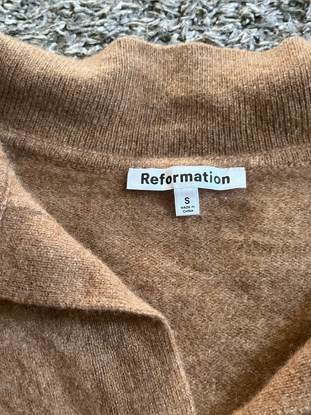 Reformation Cashmere Polo Sweater Cropped Camel Tan Brown Sweater Collar Small - Picture 2 of 7